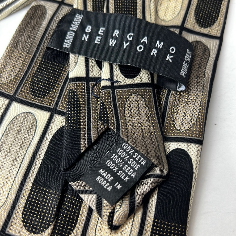 Bergamo New York Necktie Green Black Pure Silk Men Accessories Neck Tie - Picture 2 of 7